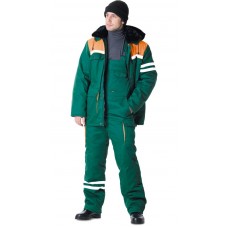 Костюм "ЛИДЕР" зимний: куртка дл., полукомбинезон зелёный с оранжевым и СОП